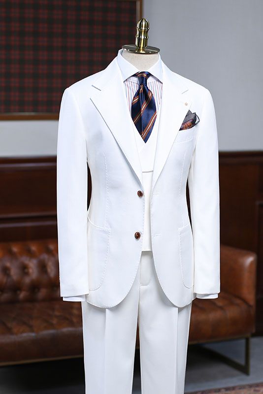 Stylish White Three Pieces Slim Fit Custom Business Suit