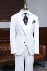 Stylish White Three Pieces Slim Fit Custom Business Suit