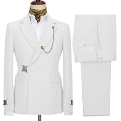 Stylish White Two Pieces Men’s Suits With Notched Lapel