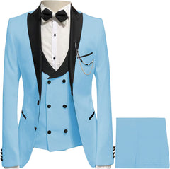 Summer Sky Blue Peaked Lapel Three Piece New Release Prom Outfit