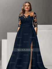 Sweetheart A-Line Princess Floor-Length Plus Size Mother of the Bride Dress with 3/4 Sleeves Lace & Side Split