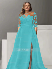 Sweetheart A-Line Princess Floor-Length Plus Size Mother of the Bride Dress with 3/4 Sleeves Lace & Side Split