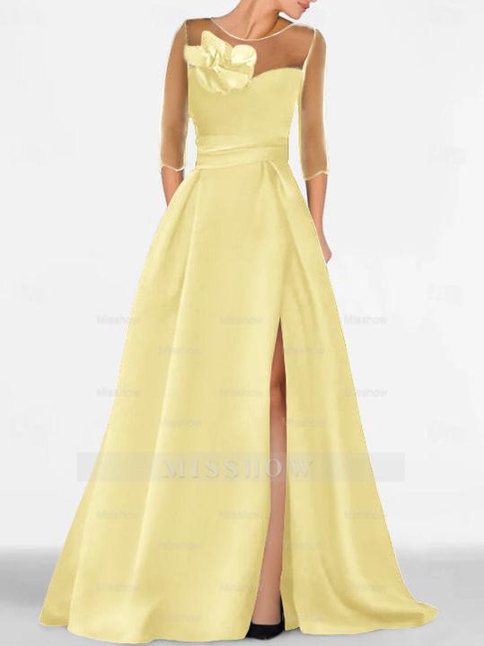 Sweetheart A-Line Princess Gown with 3/4 Sleeves and Lace Floral Detail for the Mother of the Bride