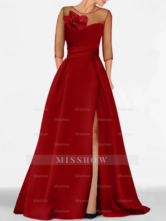 Sweetheart A-Line Princess Gown with 3/4 Sleeves and Lace Floral Detail for the Mother of the Bride