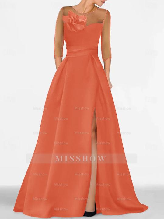 Sweetheart A-Line Princess Gown with 3/4 Sleeves and Lace Floral Detail for the Mother of the Bride