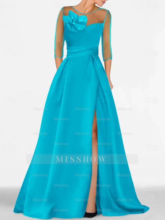 Sweetheart A-Line Princess Gown with 3/4 Sleeves and Lace Floral Detail for the Mother of the Bride