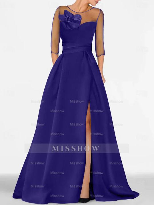 Sweetheart A-Line Princess Gown with 3/4 Sleeves and Lace Floral Detail for the Mother of the Bride