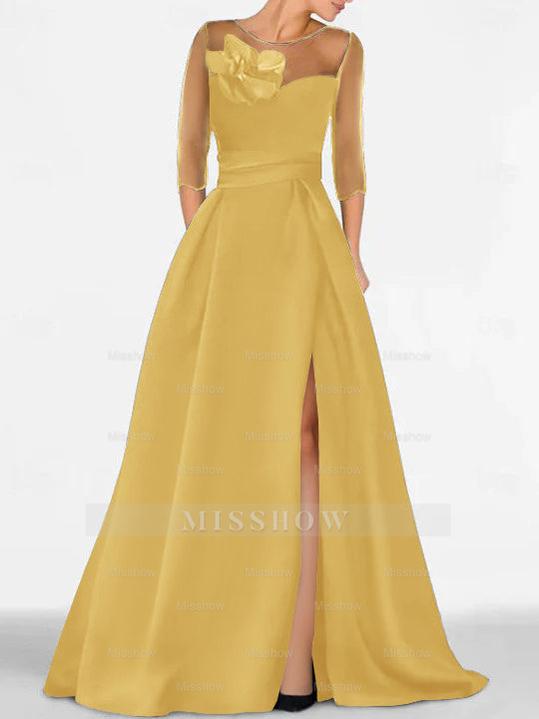Sweetheart A-Line Princess Gown with 3/4 Sleeves and Lace Floral Detail for the Mother of the Bride