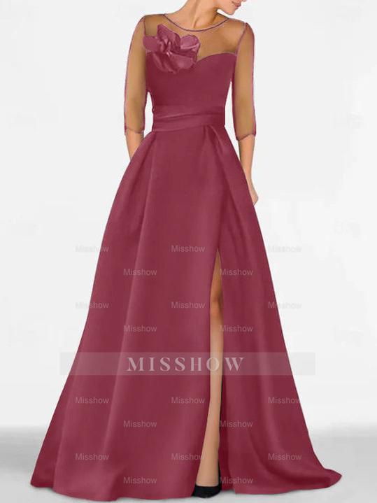 Sweetheart A-Line Princess Gown with 3/4 Sleeves and Lace Floral Detail for the Mother of the Bride