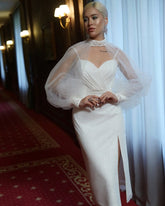 Sweetheart Detachable Tulle Choker Long Sleeve Sequined Bodycon Midi Party Dress