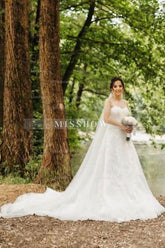 Sweetheart Long A-line Spaghetti Straps Lace Sleeveless Wedding Dresses