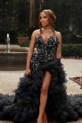 Sweetheart Long Pink Beaded Lace Strapless Pretty Prom Dress with Ruffles