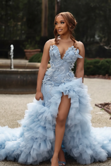 Sweetheart Long Pink Beaded Lace Strapless Pretty Prom Dress with Ruffles