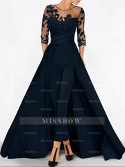 Sweetheart Princess A-Line Floor-Length Jumpsuit with 3/4 Sleeves and Applique for the Mother of the Bride
