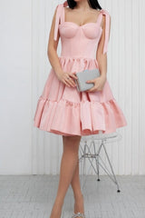 Sweetheart Short Pink Straps Simple Sleeveless Homecoming Dresses
