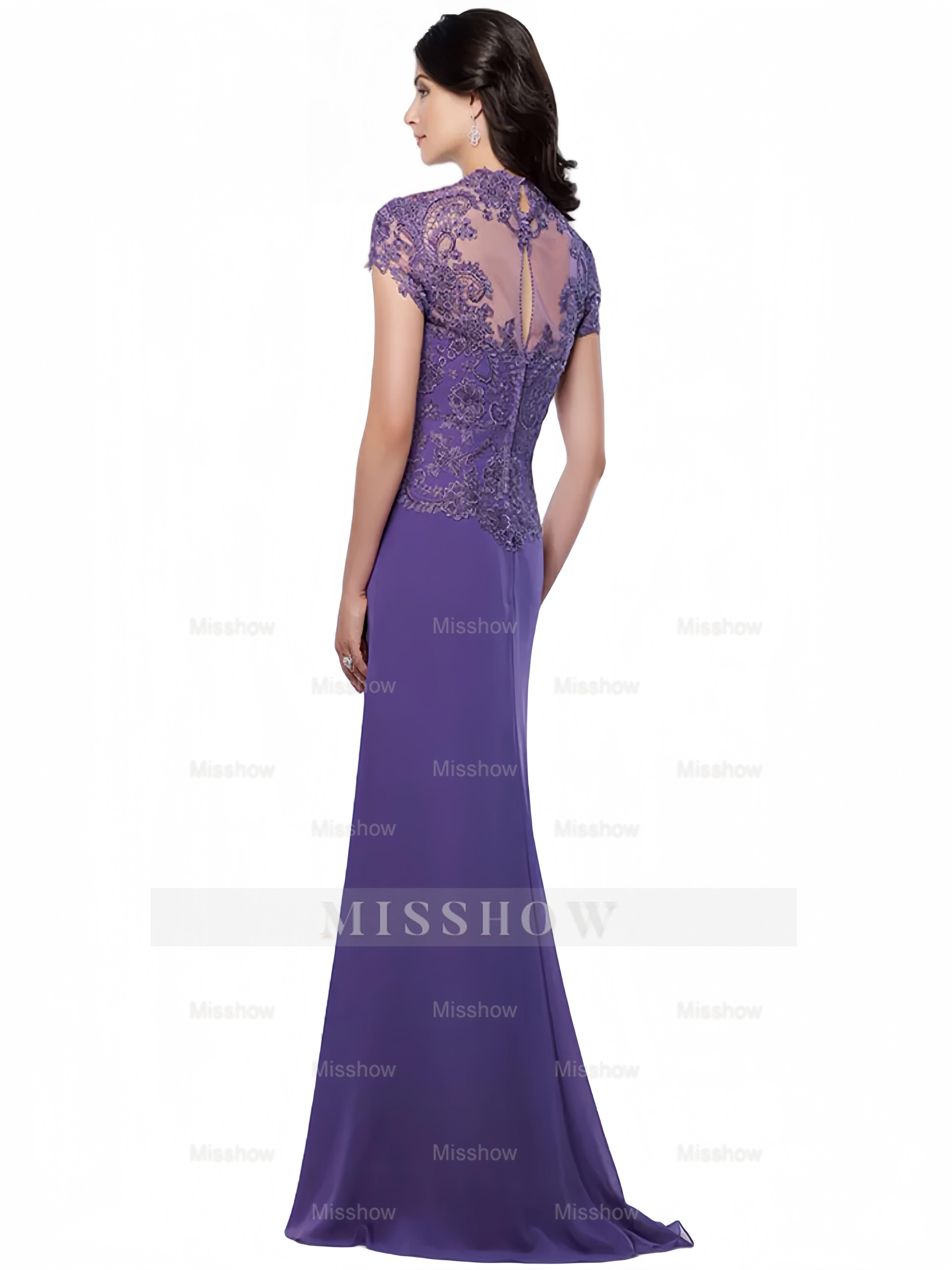 Sweetheart Short-Sleeve Floor-Length Sheath Mother of the Bride Dress with Lace Appliques & Sequins