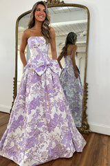 Sweetheart Sleeveless 3D Floral Bow Satin A-Line Prom Dress Floor Length