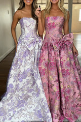 Sweetheart Sleeveless 3D Floral Bow Satin A-Line Prom Dress Floor Length