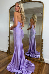 Sweetheart Sleeveless Beading Cut-Out Mermaid Prom Dress High Slit Lace-Up Back Floor Length