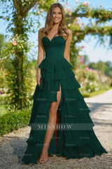 Sweetheart Sleeveless High Split Long Formal Dress With Appliques