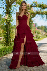 Sweetheart Sleeveless High Split Long Formal Dress With Appliques