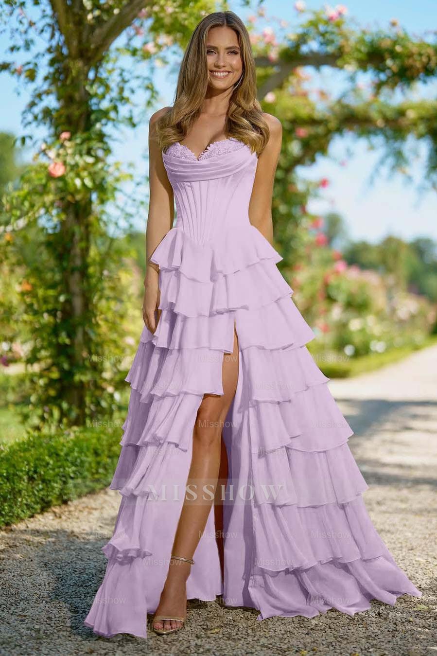 Sweetheart Sleeveless High Split Long Formal Dress With Appliques
