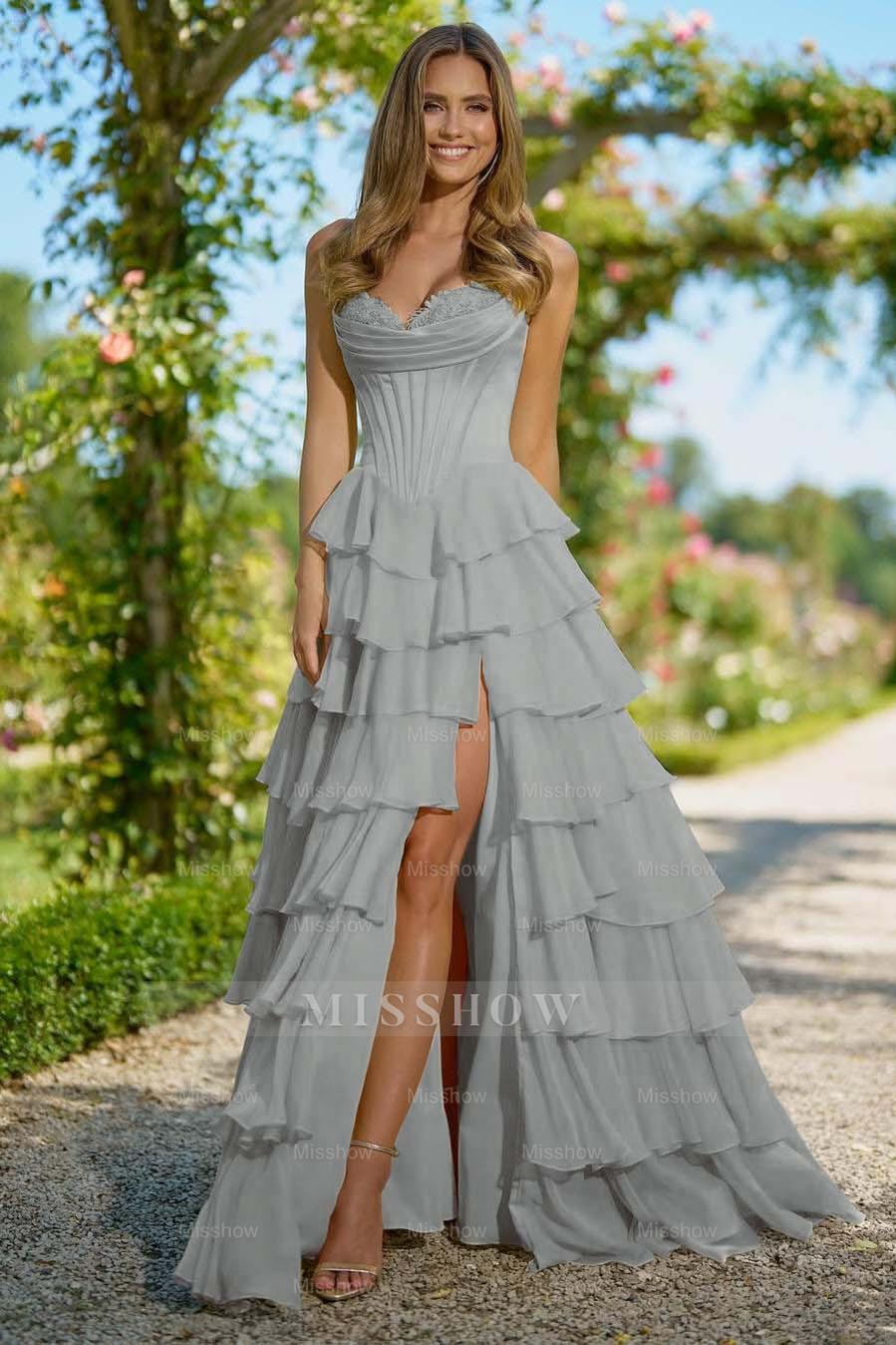 Sweetheart Sleeveless High Split Long Formal Dress With Appliques