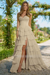 Sweetheart Sleeveless High Split Long Formal Dress With Appliques