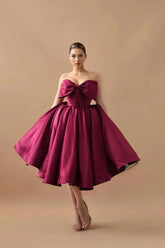 Sweetheart Sleeveless Oversized Bow Bodice Satin A-Line Tea Length Cocktail Dress