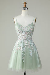 Sage sweetheart applique A-line homecoming dress