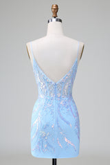 Light blue sweetheart applique bodycon homecoming dress