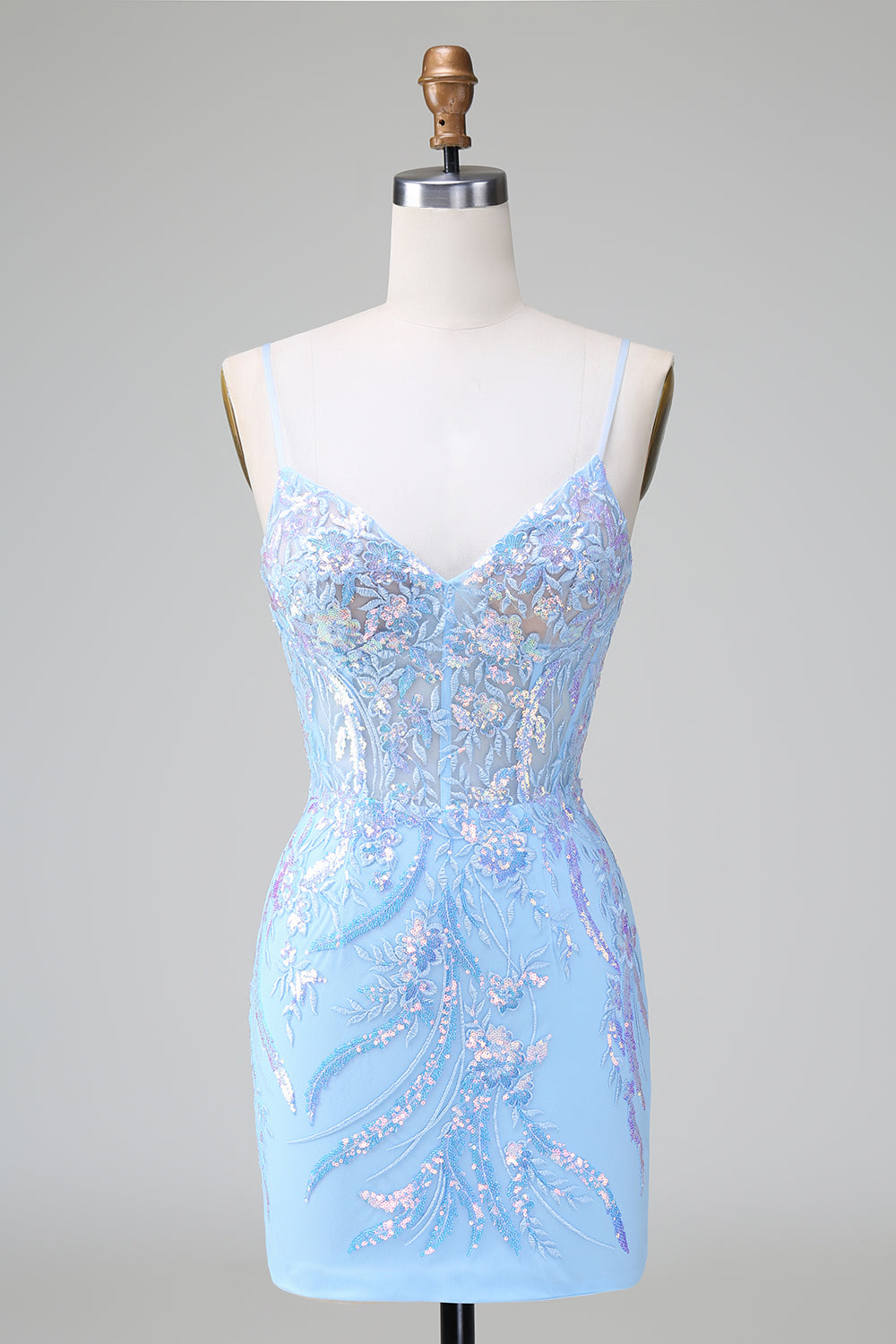 Light blue sweetheart applique bodycon homecoming dress