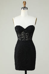 Black sweetheart applique bodycon homecoming dress