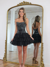 Black sweetheart rhinestone A-line homecoming dress