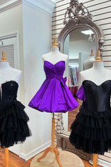 Sweetheart Strapless Satin Ruched Satin Bow Bubble A-Line Short Homecoming Dress