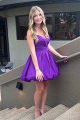 Sweetheart Strapless Satin Ruched Satin Bow Bubble A-Line Short Homecoming Dress