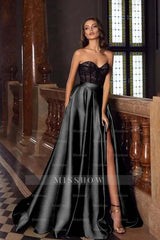 Sweetheart Strapless Sleeveless Long Formal Dress With High Split