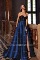 Sweetheart Strapless Sleeveless Long Formal Dress With High Split