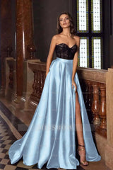 Sweetheart Strapless Sleeveless Long Formal Dress With High Split
