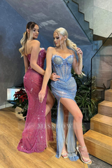 Sweetheart Strapless Sleeveless Stunning Beaded High Split Formal Dress