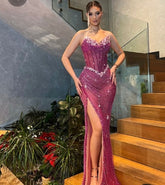 Sweetheart Strapless Sleeveless Stunning Beaded High Split Formal Dress