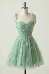 Sage sweetheart embroidered A-line homecoming dress