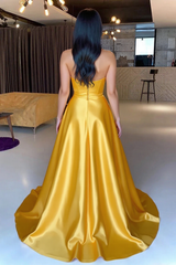 Sweetheart Yellow A-line Sequined Sleeveless Prom Dress With Slit