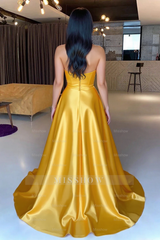Sweetheart Yellow A-line Sequined Sleeveless Prom Dress With Slit