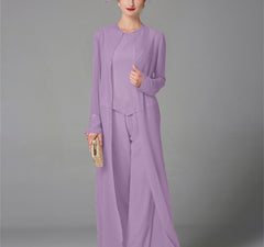 Chiffon Long Sleeves Mother Of The Bride Pantsuits With Jacket Sequins