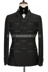 Tailored Black Two-Piece Wedding Suit with Sequins and Shawl Lapel