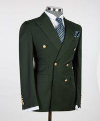 Tailored Dark Green Peak Lapel Double Breasted Men’s Suits