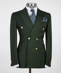 Tailored Dark Green Peak Lapel Double Breasted Men’s Suits