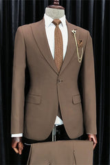 Tailored Deep Brown Peak Lapel Slim Fit Men's Business Suit