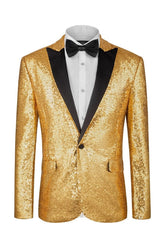 Tailored Golden Sequined Peaked Lapel Prom Suit